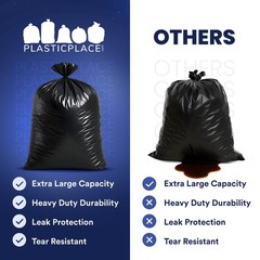 Plasticplace 65 Gallon Black Heavy Duty Trash Bags, 50 Count