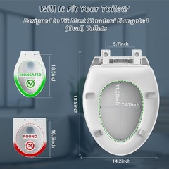 Raised Elongated Toilet Seat 18.5 for Seniors – Soft Close – Sturdy