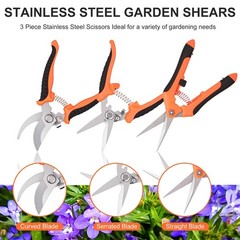 3 pcs garden shears Stainless steel Gardening scissors Pruning shears for garden