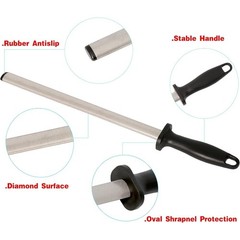 12 in. Diamond Carbon Steel Professional Knife Sharpener Rod | Kitchen, Home or