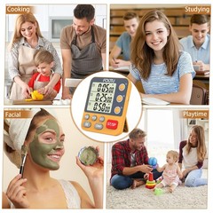 FCXJTU Digital Dual Triple Kitchen Timer, 3-Channel Orange
