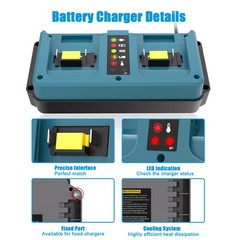 18V Dual-Port Rapid Charger for Makita 18 Volt LXT Lithium-Ion Battery BL1830B