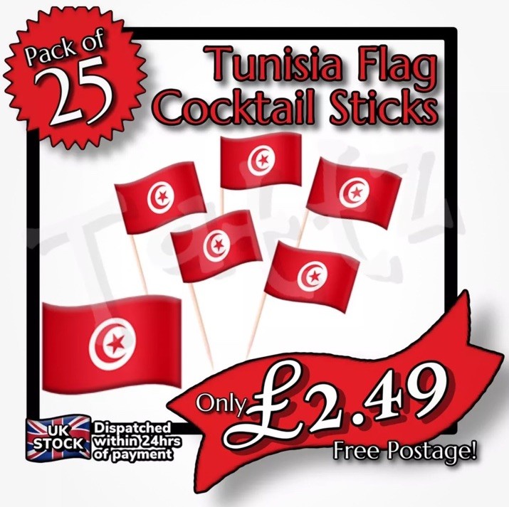 25x Tunisia Flag Cocktail Sticks