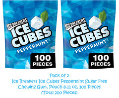 (Pack of 2) Ice Breakers Ice Cubes Peppermint Sugar Free Gum 8.11 oz 2x 100 pcs