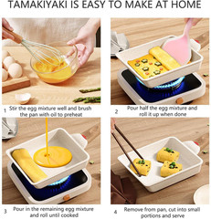 Tamagoyaki Pan,Japanese Omelette Pan,White Tamagoyaki Egg Pan, Non Stick Rectang