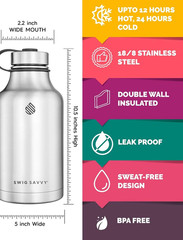 Sports Water Bottle Vacuum Insulated Stainless steel Double Wall Wide mouth 64OZ