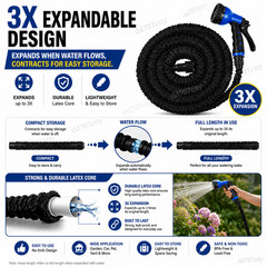 Latex 25 50 75 100 FT Expanding Flexible Garden Water Hose with Spray Nozzle