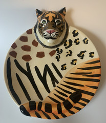 Vintage Lotus Animal Dish Tiger Decorative 3D Plate Dish 2000 Hand Wash Only