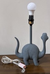 Brontosaurus Dinosaur Lamp with 10″ Diam White Shade Gray Resin Nursery Decor