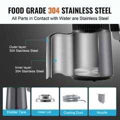 VEVOR Water Distiller 4L Water Purifier Countertop Stainless Steel Interior 750W