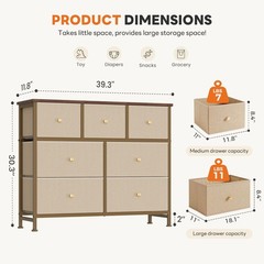 OLIXIS 7 Storage Drawers Fabric Dresser for Bedroom Livingroom with Wooden Top