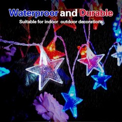 20 LED 4th of July Patriotic Star String Lights Red White Blue Decor