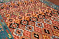 Geometric Kilim Southwestern Area Rug 8×11 Hand-woven Wool Carpet for Any Room