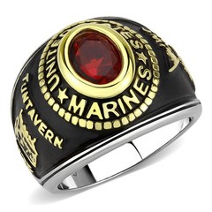 United States US Marines Ring Military Rings Red Synthetic Stone Black Stainless