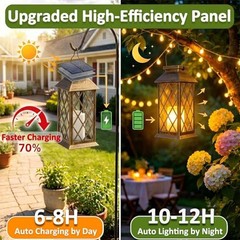 Solar Lanterns Outdoor Waterproof, Flickering Candles Bronze*2, 4.2*4.2*8.7in