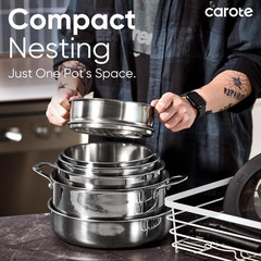 18Pcs Stainless Steel Cookware Set with Detachable Handle, Nonstick