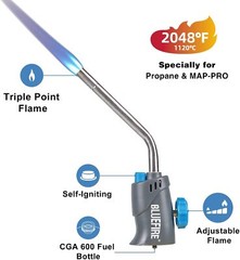 BLUEFIRE Extend Tube Trigger Start Gas Welding Torch Head for Propane & MAP PRO