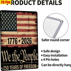 Vintage 250 Years of Freedom Metal Sign 4th of July We the People USA Flag Decor