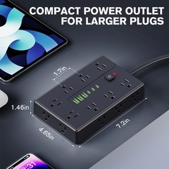 Power Strip Surge Protector with 16 Outlets 3 USB A and 3 USB C Ports Flat Plug