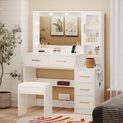 Large Vanity Desk with LED Lighted Mirror & Power Outlet, Makeup Vanity Table