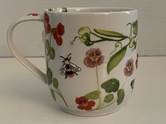 Anthropologie Monarch Monogram Mug “K” Raised Bees Floral, 14 oz, Colorful!