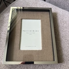 Pottery Barn Photo Frame Silver Trim Tan Linen Look For 4×6 picture
