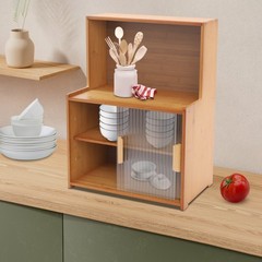 Kitchen Pantry Cabinet Small Storage Cabinet Cupboard with Sliding Glass Doors