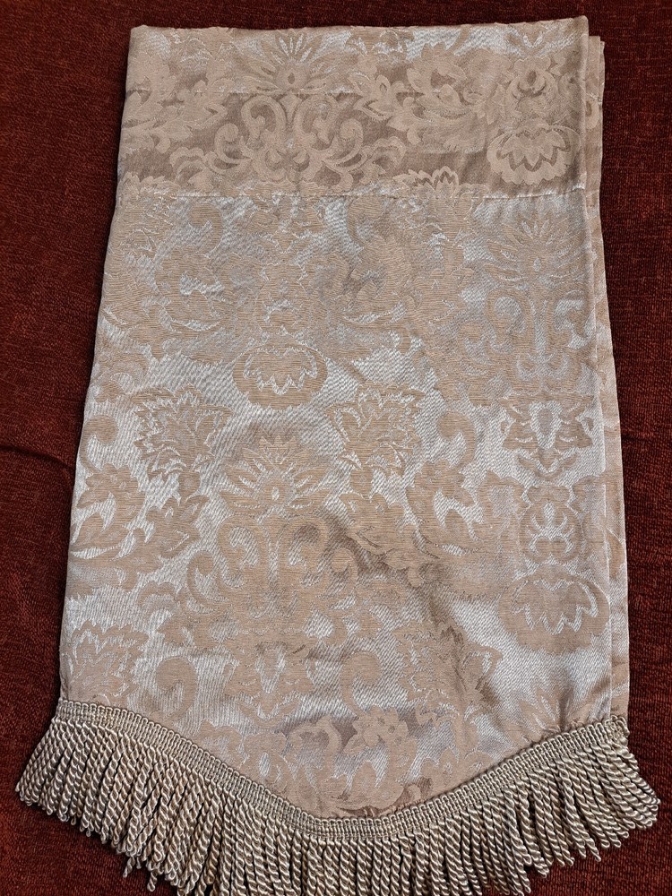 JCPENNY Wave Valance Tan Light Brown Silver Scroll Fringe Rod Pocket 24×54 1pc