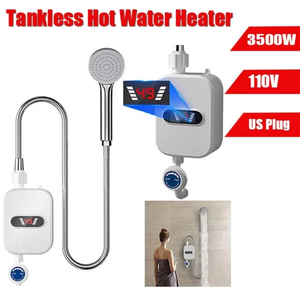 110V 3500W Tankless Hot Water Heater Shower Electric Water Heater v1