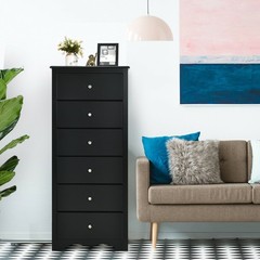 6 Drawer Chest Dresser Clothes Storage Bedroom Tall Furniture Cabinet Black