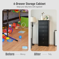 6 Drawer Chest Dresser Clothes Storage Bedroom Tall Furniture Cabinet Black
