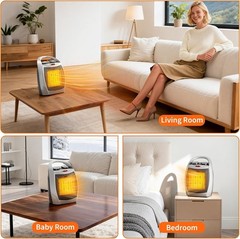 Portable Electric Space Heater with Thermostat, 1500W/750W Safe and Quiet Cerami