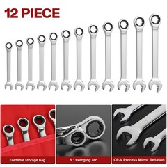 12Pc 8-19mm Metric Fixed Head Ratcheting Wrench Combination Spanner Tool Set