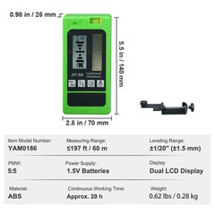 VEVOR Red Green Laser Receiver Pulsing Detector 197ft Digital LCD Dual Display