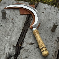Forged Gardening Sickle 7.48” Blade Carbon Steel with Leather Sheath Belt Loop