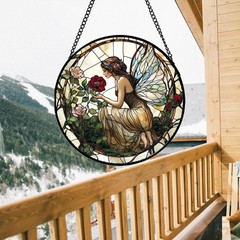 Colorful Butterfly Fairy Stained Glass Suncatcher – 9.8in Window Decor Piece