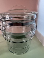 Great Vintage PYREX Double Boiler Clear Glass With Both Lids & Stainless Steel