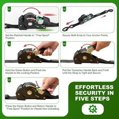 Rhino USA Retractable Ratchet Straps (4-Pack) – 1 Inch x 10 Feet (1,650lb Break