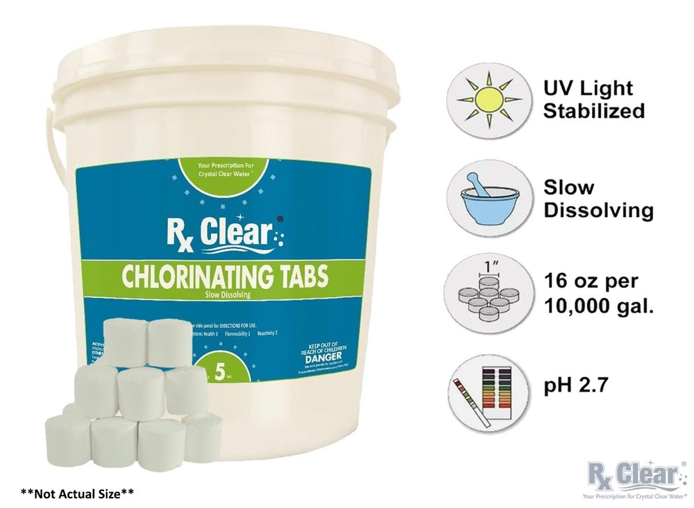 Rx Clear 1″ Inch 99% Trichloro Stabilized Swimming Pool Chlorine Tablets – 5 lbs