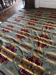 Beaver State Pendleton Wool Blanket Geometric Green Multicolor 86×106″ Large