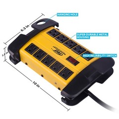 10 Outlets Heavy duty Power Strip Surge Protector 2800J 6FT Extension Power Cord