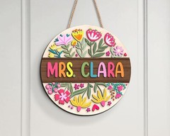 Custom 3D Teacher Door Hanger, Floral Name Sign, Back to School Gift