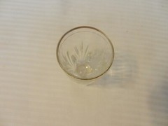 Vintage 3.25″ Tall Clear Shot Glass With Gold Rim Star Footed Engraved Details