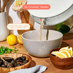 Beautiful 5.5 Quart Ceramic Non-Stick Sauté Pan with Strainer Lid, White Icing