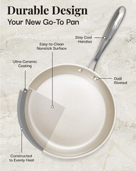 Gotham Steel Cream 10″ Nonstick Heavy Duty Ceramic Fry Pan with Stay Cool Handle