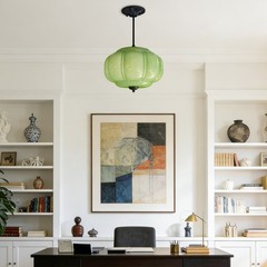 14’Simple Green Pumpkin Shaped Pendant Light,Living Room/dining Room Glass Light