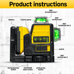 12V Green Line 3 x 360 Laser Level Laser + battery + charger