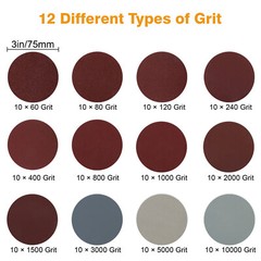 133pcs 3 Inch Sanding Disc Kit, 60-10000 Grit Wet Dry Hook & Loop Sandpaper Pads
