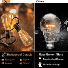 50FT – 500FT LED Outdoor String Lights Dimmable Waterproof ST38 LED Patio Lights