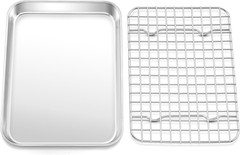 Toaster Oven Pan with Rack Set, 9’’ x 7’’ x 1’’ Stainless Steel Compact Toaster